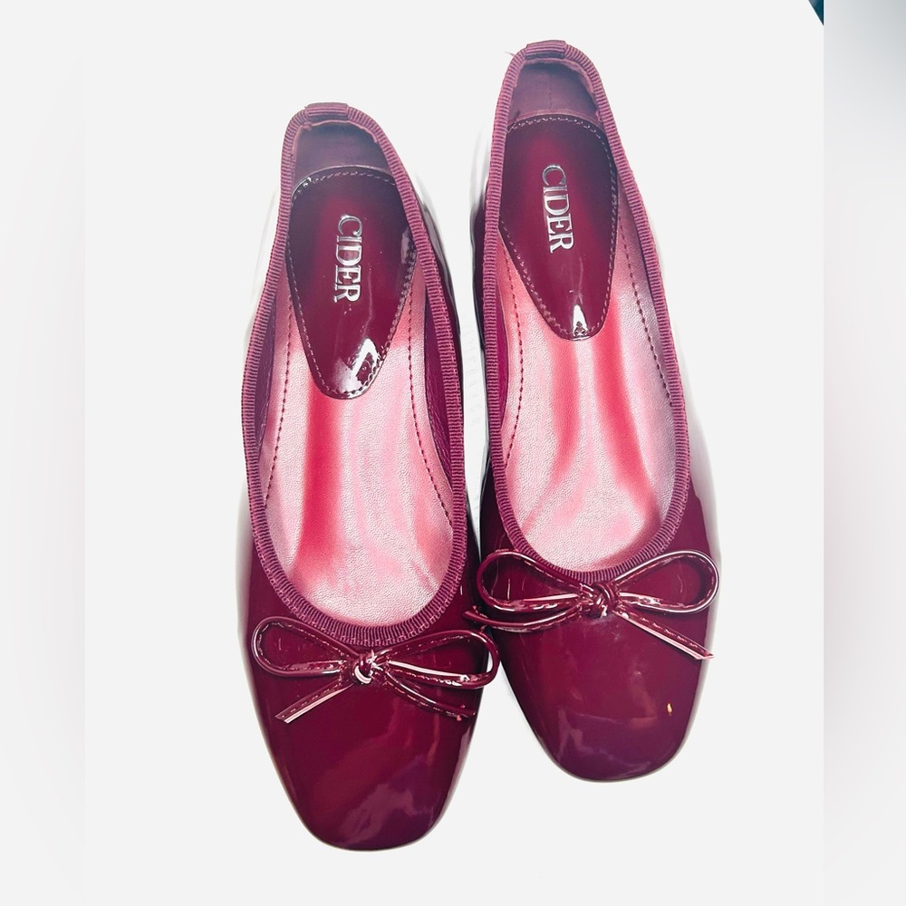 Cider Bowknot square toe ballet Mary Jane Flats in wine color
